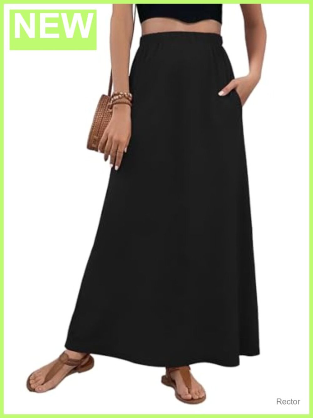 Maxi Skirt Elastic Waist with Pockets Boho A Line Full Skirt